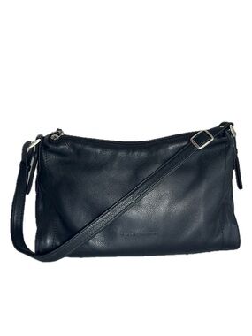 Derek Alexander Unisex EW Black Pebbled Leather Organizer Pockets Crossbody Bag